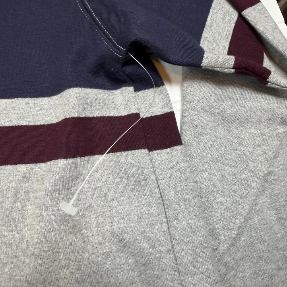 Tommy Hilfiger Mens XL Gray Striped Turtleneck Long Sleeve Cotton Shirt Navy Red